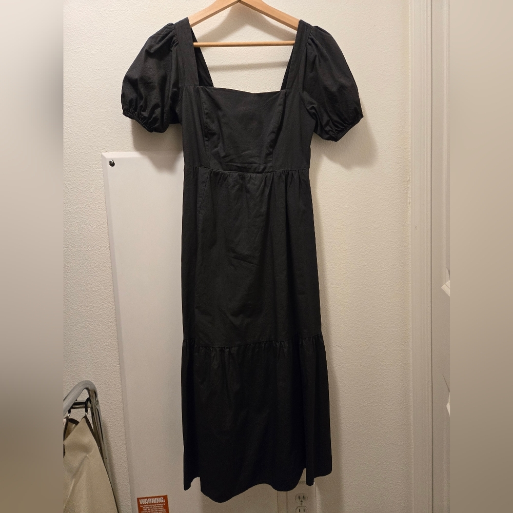 Long Black Puff Sleeve Dress
